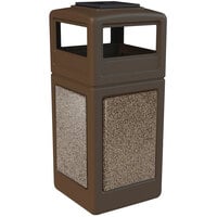 Commercial Zone 72055599 StoneTec 42 Gallon Brown Square Decorative Waste Receptacle with Riverstone Panels and Ashtray Dome Lid