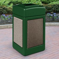 Commercial Zone 720354 StoneTec 42 Gallon Forest Green Square Trash Receptacle with Riverstone Panels