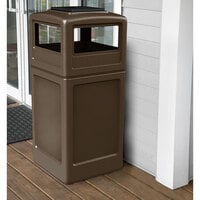 Commercial Zone 73303799 PolyTec 42 Gallon Square Brown Waste Container and Ashtray Dome Lid Set