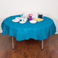 Creative Converting 923131 82 inch Turquoise Blue OctyRound Tissue / Poly Table Cover
