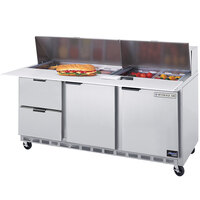 Beverage-Air SPED72HC-08C-2 72 inch 2 Door 2 Drawer Cutting Top Refrigerated Sandwich Prep Table with 17 inch Wide Cutting Board