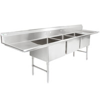 Regency 124 inch 16-Gauge Stainless Steel Three Compartment Commercial Sink with 2 Drainboards - 24 inch x 24 inch x 14 inch Bowls