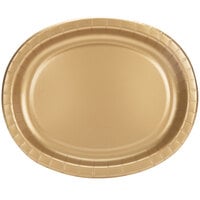 Creative Converting 433276 12 inch x 10 inch Glittering Gold Oval Paper Platter - 8/Pack