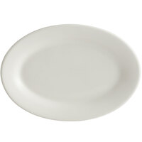 Choice 10 3/8 inch x 7 1/8 inch Ivory (American White) Wide Rim Rolled Edge Oval Stoneware Platter - 6/Pack