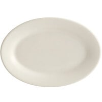Acopa 10 3/8 inch x 7 1/8 inch Ivory (American White) Wide Rim Rolled Edge Oval Stoneware Platter - 6/Pack