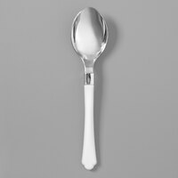 Silver Visions 6 1/2" Heavy Weight Plastic Spoon with White Handle - 20/Pack