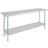 Regency 18" x 72" 18-Gauge 304 Stainless Steel Commercial Work Table with Galvanized Legs and Undershelf