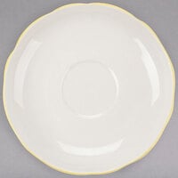 4 1/2" Ivory (American White) Scalloped Edge China Saucer with Gold Band - 36/Case