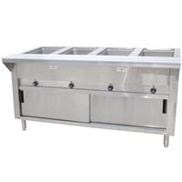 Advance Tabco SW-4E-240-DR-T Four Pan Electric Hot Food Table with Thermostatic Control, Enclosed Base, and Sliding Doors - Sealed Well, 240V