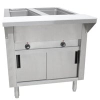 Advance Tabco SW-2E-120-DR-T Two Pan Electric Hot Food Table with Thermostatic Control, Enclosed Base, and Sliding Doors - Sealed Well, 120V