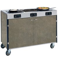 Lakeside 2080BS Creation Express Mobile Cooking Cart with 3 Induction Burners, No Exhaust Filtration, and Beige Suede Laminate Finish - 22 inch x 48 inch x 35 1/2 inch