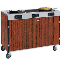 Lakeside 2080VC Creation Express Mobile Cooking Cart with 3 Induction Burners, No Exhaust Filtration, and Victorian Cherry Laminate Finish - 22 inch x 48 inch x 35 1/2 inch