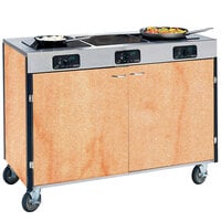Lakeside 2080HRM Creation Express Mobile Cooking Cart with 3 Induction Burners, No Exhaust Filtration, and Hard Rock Maple Laminate Finish - 22 inch x 48 inch x 35 1/2 inch