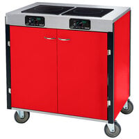 Lakeside 2075RD Creation Express Mobile Cooking Cart with 2 Induction Burners, 1 Filtration Unit, and Red Laminate Finish - 22" x 34" x 40 1/2"