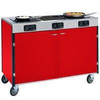 Lakeside 2080RD Creation Express Mobile Cooking Cart with 3 Induction Burners, No Exhaust Filtration, and Red Laminate Finish - 22 inch x 48 inch x 35 1/2 inch