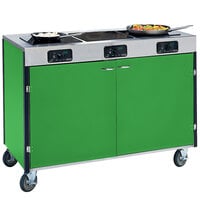 Lakeside 2080G Creation Express Mobile Cooking Cart with 3 Induction Burners, No Exhaust Filtration, and Green Laminate Finish - 22 inch x 48 inch x 35 1/2 inch