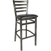 BFM Seating 2160BBLV-CL Lima Steel Bar Height Chair with 2" Black Vinyl Seat and Clear Coat Frame