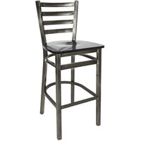 BFM Seating Lima Steel Bar Height Chair with Black Wooden Seat and Clear Coat Frame