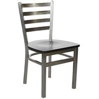 BFM Seating Lima Steel Side Chair with Black Wooden Seat and Clear Coat Frame