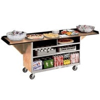 Lakeside 676HRM Stainless Steel Drop-Leaf Beverage Service Cart with 3 Shelves and Hard Rock Maple Laminate Finish - 61 3/4 inch x 24 inch x 38 1/4 inch