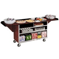 Lakeside 676RM Stainless Steel Drop-Leaf Beverage Service Cart with 3 Shelves and Red Maple Laminate Finish - 61 3/4" x 24" x 38 1/4"