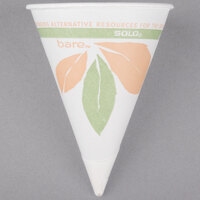 Bare by Solo 4BR-J8614 Eco-Forward 4 oz. Printed Rolled Rim Paper Cone Cup with Leaf Design and Poly Bag Packaging - 5000/Case