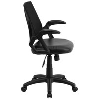 Flash Furniture GO-WY-82-LEA-GG Mid-Back Black Mesh and Leather Ergonomic Office Chair with Padded Arms