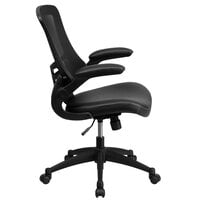 Flash Furniture BL-X-5M-LEA-GG Mid-Back Black Mesh and Leather Office Chair with Flip-Up Arms and Nylon Base