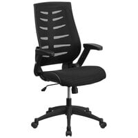 Flash Furniture BL-ZP-809-BK-GG High-Back Black Mesh Office Chair with Designer Fabric Seat, Flip-Up Arms, and Nylon Base