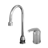 T&S B-2742-A22 Deck Mount Single Lever Faucet with Remote On/Off Control Base, Swivel Gooseneck Assembly, Vandal Resistant Aerator, and Flexible Stainless Steel Water Connectors