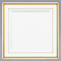 Fineline Silver Splendor 5507-BO 7 1/4" Bone / Ivory Plastic Square Plate with Gold Bands - 120/Case
