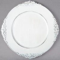 The Jay Companies 1180257-WH 13 inch Round White Royal Antiqued Embossed Plastic Charger Plate