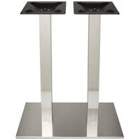 BFM Seating Elite Bar Height Outdoor / Indoor 16" x 30" Brushed Stainless Steel Double Column Rectangular Table Base