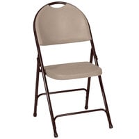 Correll 24 Tan with Brown Frame Plastic Molded Folding Chair