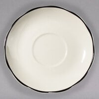CAC 4 1/2" Ivory Scalloped Edge China Saucer with Black Band - 36/Case