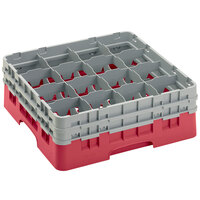 Cambro 16S534163 Camrack 6 1/8 inch High Customizable Red 16 Compartment Glass Rack