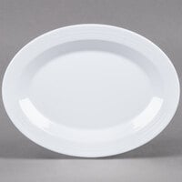 GET PT-129-MN-W Minski 12 inch x 9 inch White Melamine Textured Rim Oval Platter - 12/Case