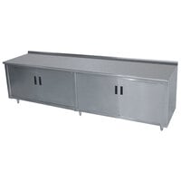 Advance Tabco HF-SS-309 30" x 108" 14 Gauge Enclosed Base Stainless Steel Work Table with Hinged Doors and 1 1/2" Backsplash