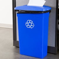 Continental 23 Gallon Blue Rectangular Wall Hugger / Slim Recycling Bin and Lid with Slot Set