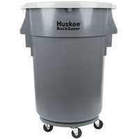 Continental Huskee 44 Gallon Gray Ribbed Vented Round Trash Can, Lid, and Dolly Kit