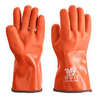 Cordova 12" Red Freezer / Frozen Food Textured PVC Gloves