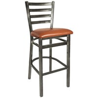BFM Seating Lima Steel Bar Height Chair with 2" Light Brown Vinyl Seat and Clear Coat Frame