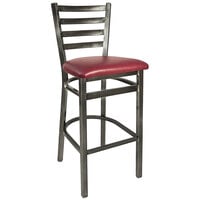 BFM Seating Lima Steel Bar Height Chair with 2" Burgundy Vinyl Seat and Clear Coat Frame