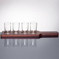 Libbey Straight Sided Tasting Glasses with 18 inch Mahogany Finish Flight Paddle
