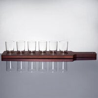 Libbey Straight Sided Tasting Glasses with 24 inch Mahogany Finish Flight Paddle