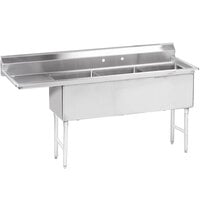 Advance Tabco FS-3-1824-18 Spec Line Fabricated Three Compartment Pot Sink with One Drainboard - 80 1/2 inch - Left Drainboard