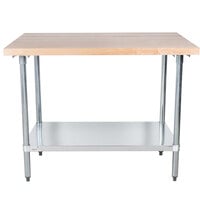 Advance Tabco H2G-244 Wood Top Work Table with Galvanized Base and Undershelf - 24 inch x 48 inch
