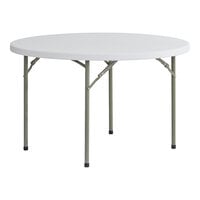 Lancaster Table & Seating 48" Round Heavy-Duty Granite White Plastic Folding Table with Sage Gray Legs