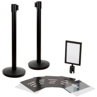 Lancaster Table & Seating Black 36 inch Crowd Control / Guidance Stanchion Kit including Frame & Sign Set with Clear Covers