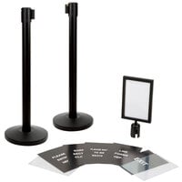 Lancaster Table & Seating Black 36" Crowd Control / Guidance Stanchion Kit including Frame & Sign Set with Clear Covers